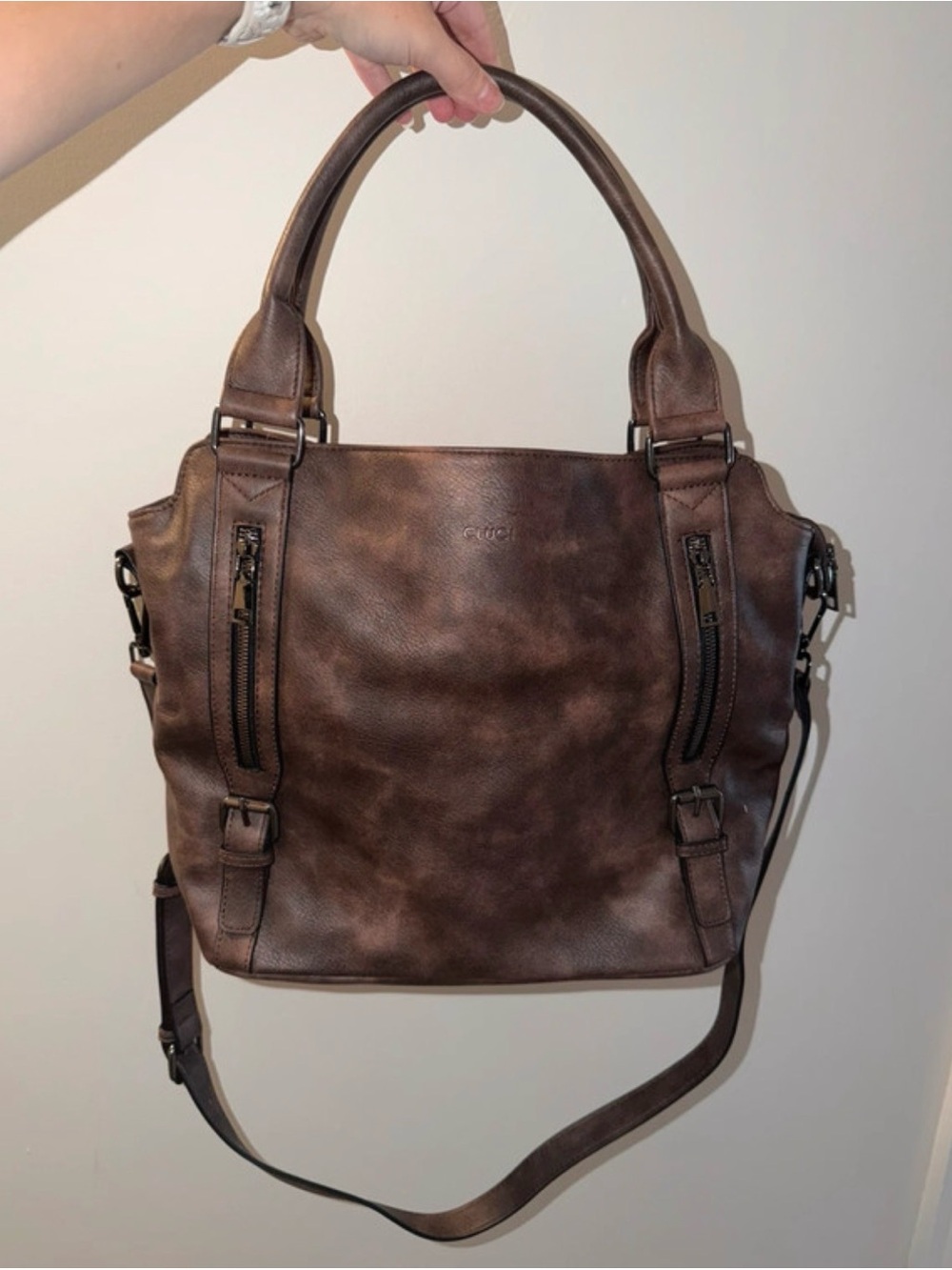 Cluci Brown faux Leather Tote Shoulder Bag